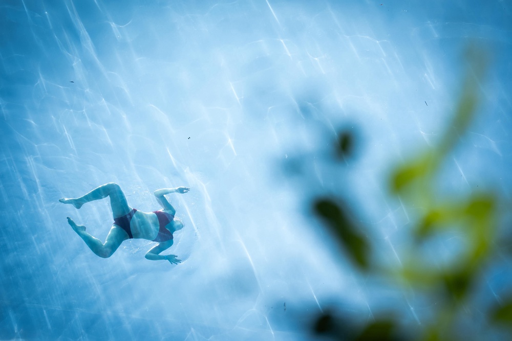 A person swims in the sky pool near the US embassy in Nine Elms, south London (James Manning/PA) (PA Wire)