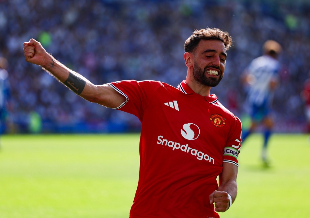 Bruno Fernandes broke the record for assists in a single Premier League season during Manchester United’s 3-0 win at Brighton (Steven Paston/PA) (PA Wire)