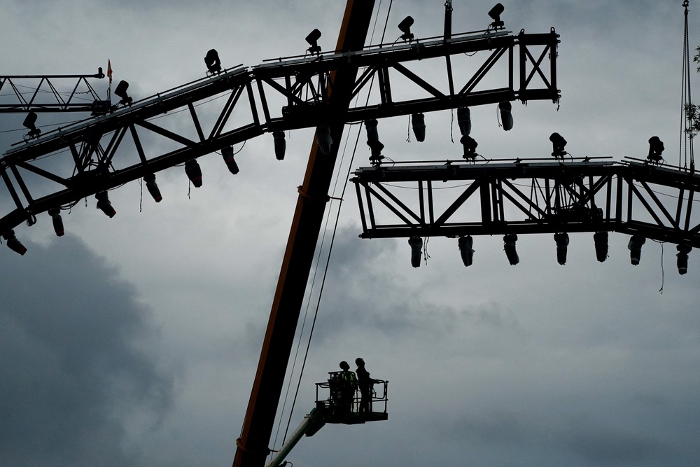 Photos recently taken outside the White Houseappear to show construction crews starting to assemble a massive lighting rig in anticipation of the fight (Reuters)
