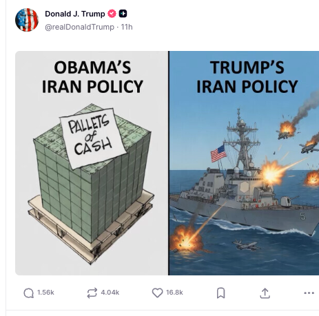 Donald Trump spent his evening and early morning posting memes on Truth Social and hailing himself as ‘the man who saved America’ (@realDonaldTrump/Truth Social)