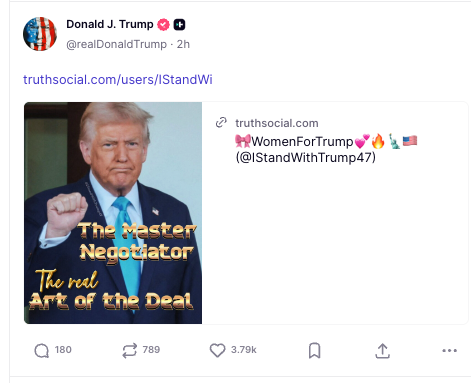 Trump was posting memes Monday night shortly after Central Command confirmed the US had launched strikes on Iran in what the military described as defensive actions (Truth Social)