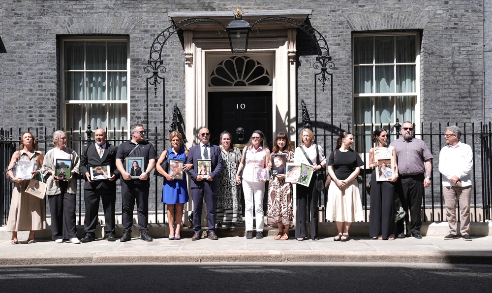 Families who have lost children to suicide gather in Downing Street (Stefan Rousseau/PA) (PA Wire)