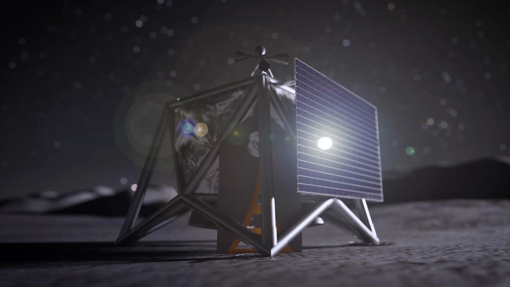This artist’s rendering shows MoonFall drone operating near the lunar South Pole (NASA)