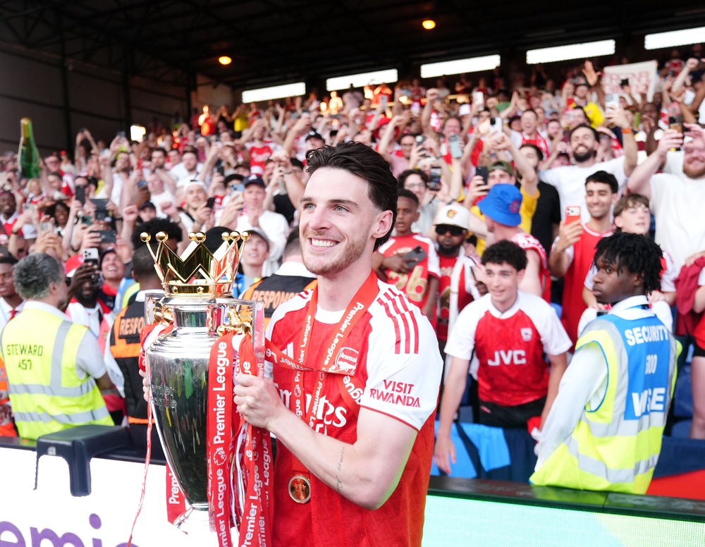 According to FIFPRO, Arsenal and England midfielder Declan Rice is one of the players at risk of injury or a dip in form next season (John Walton/PA) (PA Wire)