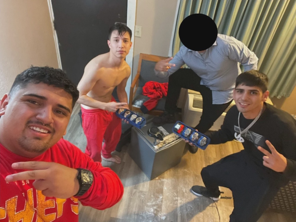 This recovered iCloud photo is included in the DOJ’s complaint against the suspects and shows Pablo Zuniga Cartes, Ignacio Zuniga Cartes, Bastian Jimenez Freraut and an unidentified fourth suspect (Department of Justice)