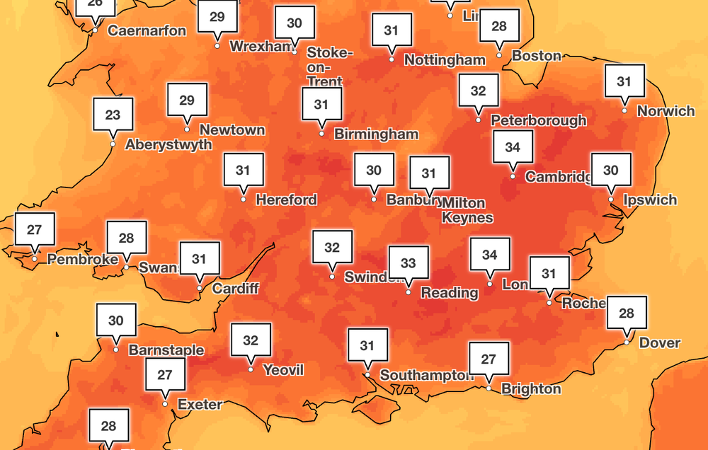 The warmest weather is forecast in southeast England (Met  Office)
