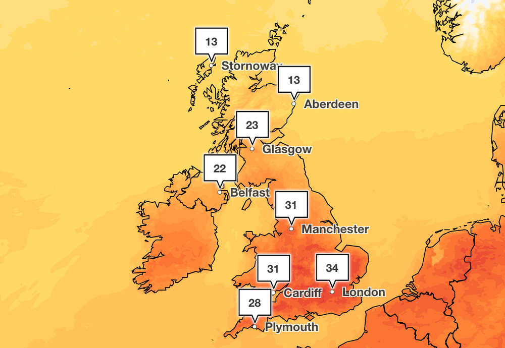 Temperatures could hit 35C on Tuesday (Met Office)