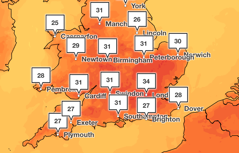Image from: Heatwave latest: Hottest May day record broken again as temperatures soar to 35C in London