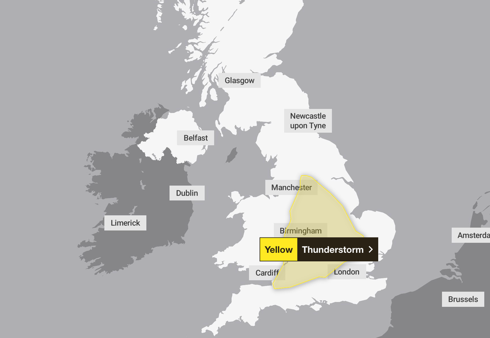 A thunderstorm warning has been issued (Met Office)