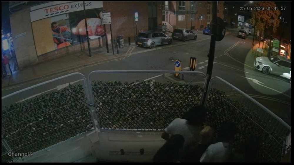 South Yorkshire Police shared CCTV footage of a white Audi at the junction of Eldon Street and West Hill Street near the One Four One bar in Sheffield, where a 30-year-old woman died following a shooting on Monday (South Yorkshire Police)
