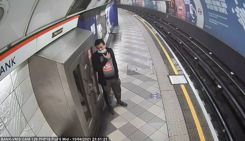 CCTV photo issued by British Transport Police of Salman Yousaf on London Underground platform. (British Transport Police)