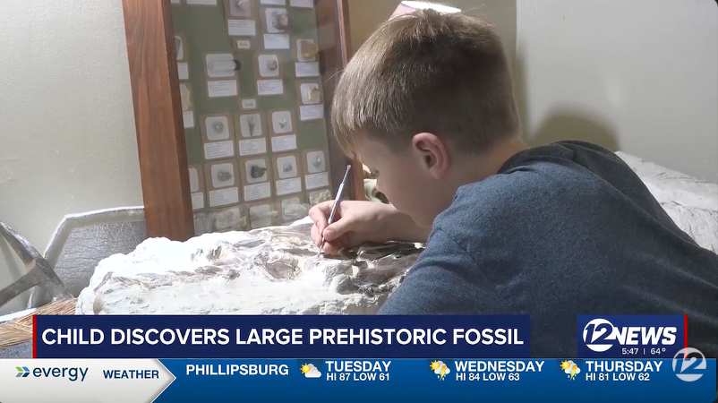 Corbin Bullard, 12, discovered a mosasaur fossil estimated to be 80 million years old while on a 4-H field trip in Wichita, Kansas (KWCH)