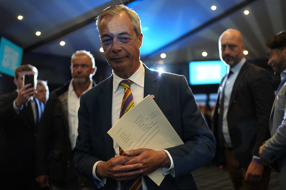 Reform UK leader Nigel Farage arriving to speak to supporters at Chelmsford City Racecourse, Essex (Jordan Pettitt/PA) (PA Wire)