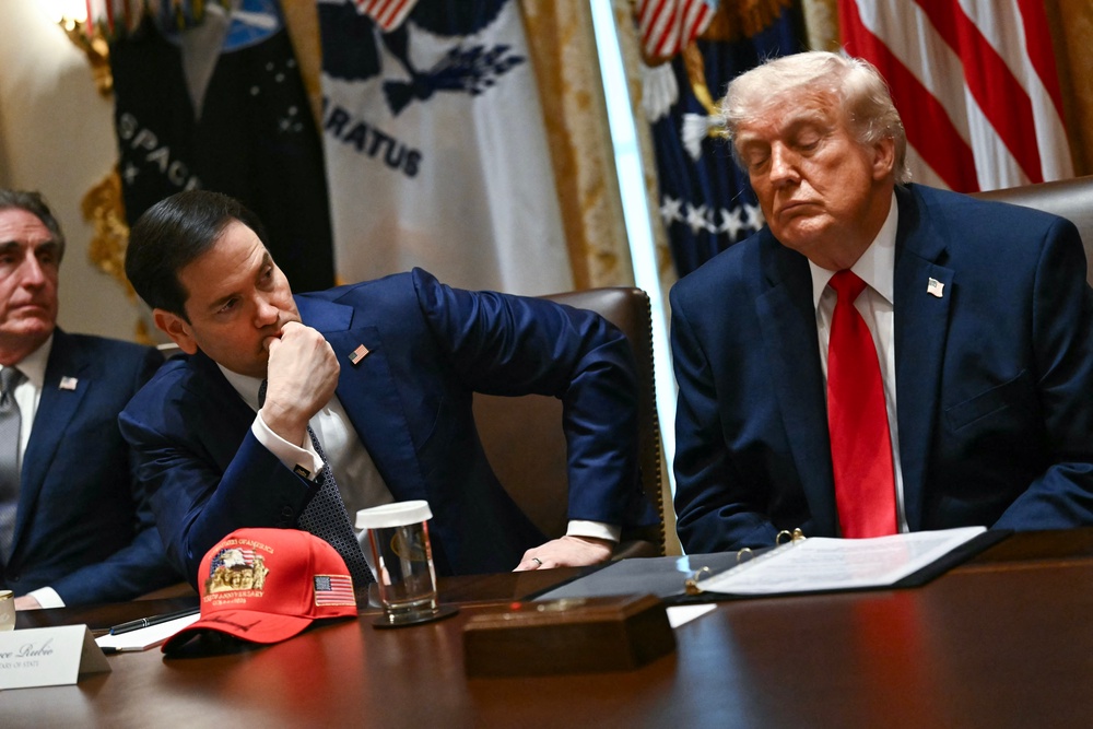 Trump has at times appeared to doze off in public meetings like this Cabinet meeting last week (AFP/Getty)