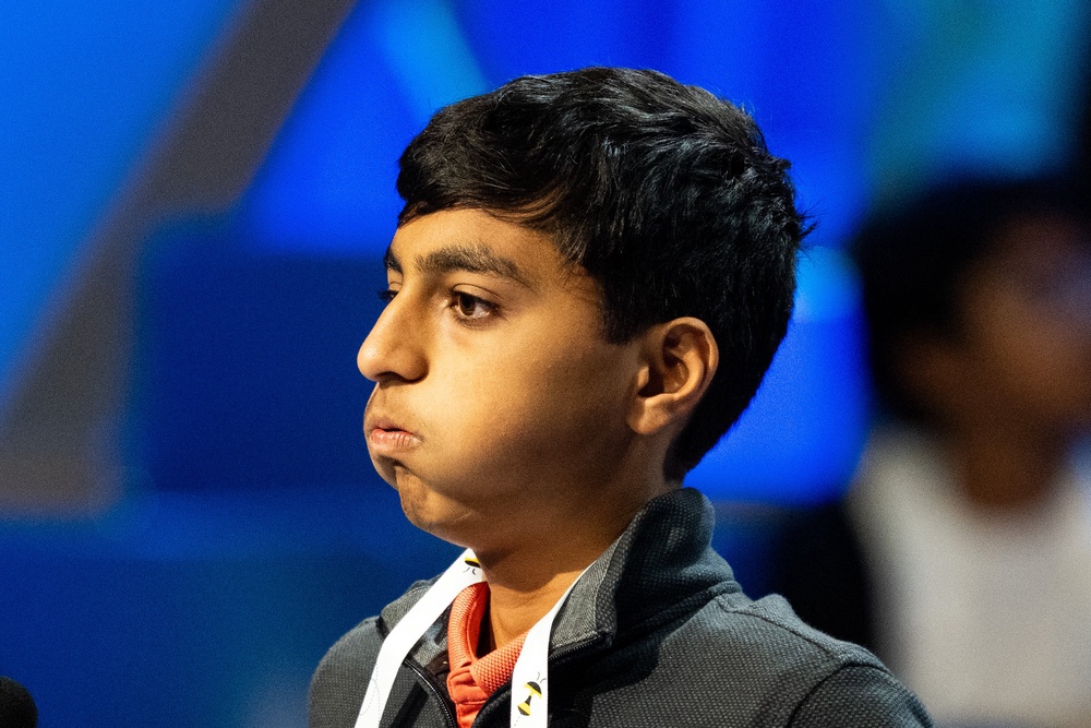 Shrey Parikh, 14, of Rancho Cucamonga, Calif., competes during the semifinals of the Scripps National Spelling Bee, Wednesday, May 27, 2026 (AP)