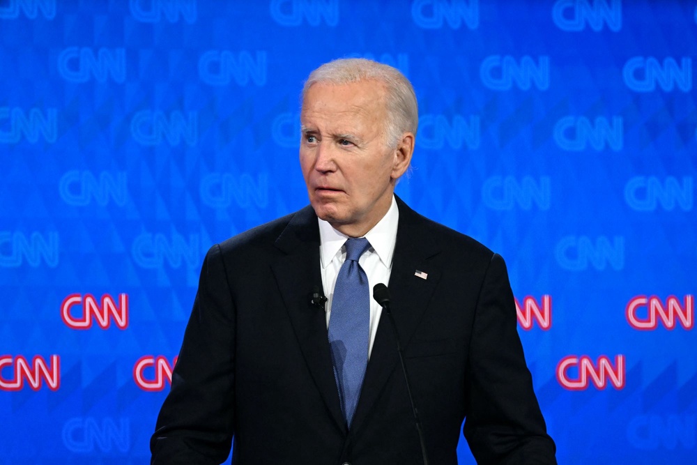 Biden, looking pale and sounding hoarse, rambled through his agenda during the most consequential debate of the 2024 election (AFP via Getty Images)