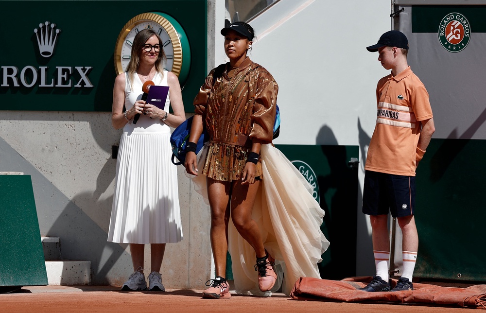Naomi Osaka adapted her clothing for the second-round contest with Donna Vekic (Reuters)