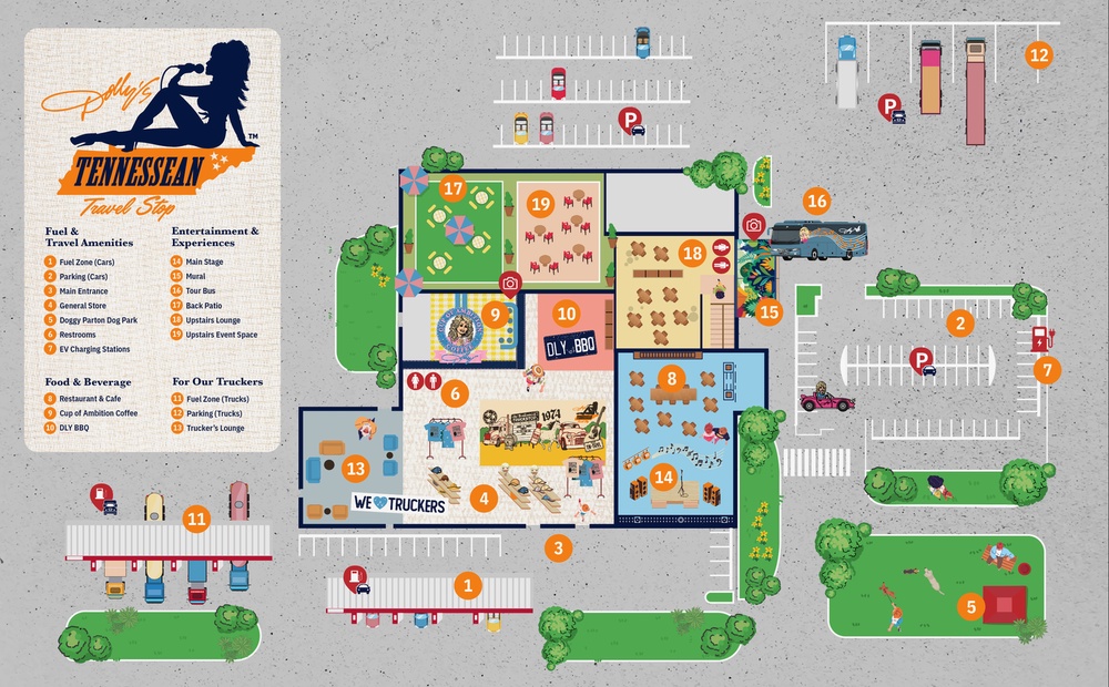 The travel stop features a dog park, event space and stage for live music (Dolly's Tennessean Travel Stops)