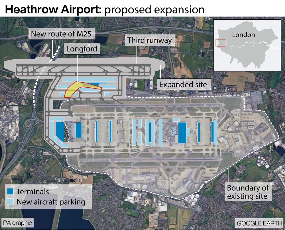 Heathrow’s potential expansion could result in the destruction of the village of Longford (PA)