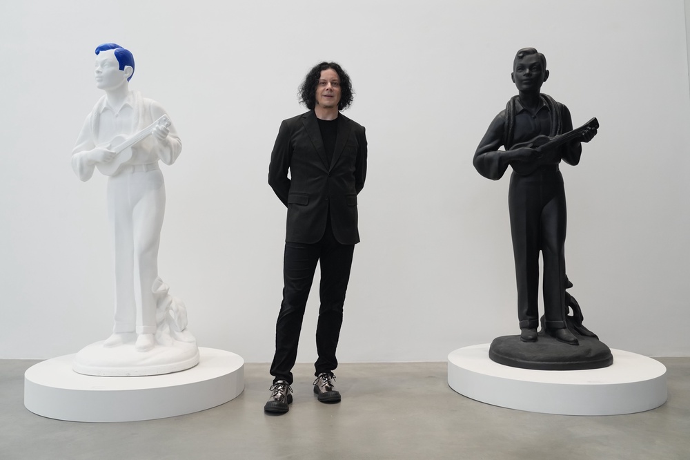 Jack White with some of the sculptures on display (Lucy North/PA) (PA Wire)