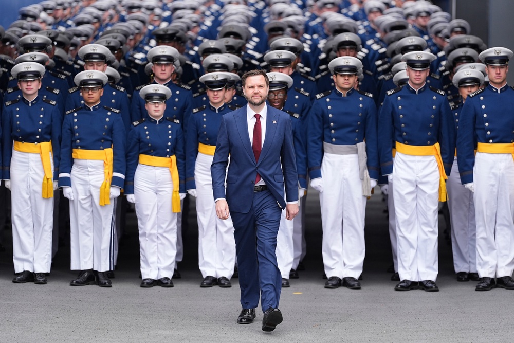 Mr Vance told the air force cadets they must ‘wage war justly’ (Matt Rourke/ AP) (AP)