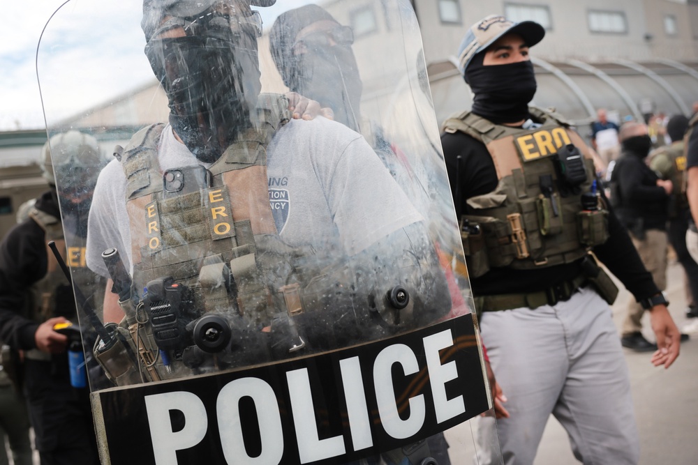 ICE agents have surrounded the facility’s entrance for nearly a week while protesters continue to rally to support striking detainees, leading to intense clashes with officers firing pepper spray and arresting demonstrators (Getty)