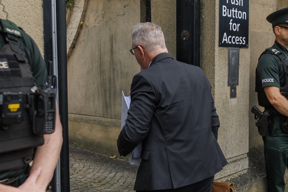 Sir Jeffrey Donaldson arriving at Newry Crown Court (Liam McBurney/PA) (PA Wire)