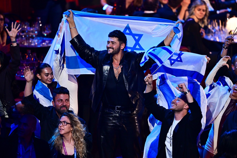 Noam Bettan, representing Israel, celebrates during the grand final of this year’s Eurovision Song Contest in Vienna (Getty)