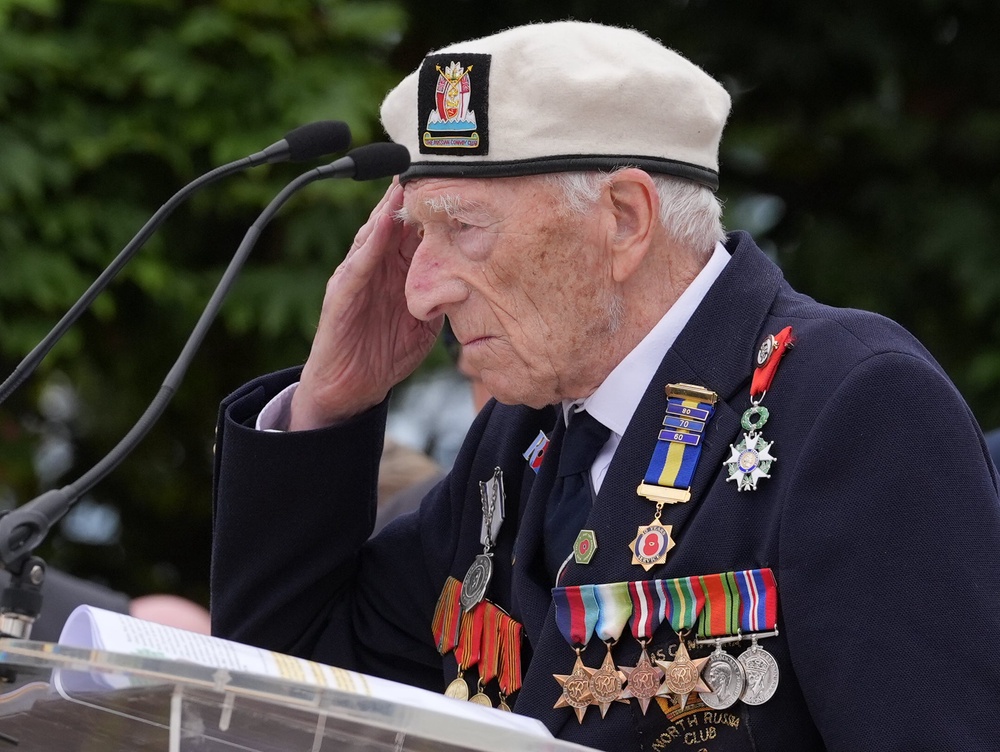 D-Day veteran Alec Penstone, then aged 98, spoke in France during events marking the 80th anniversary of D-Day in June 2024 (PA) (PA Archive)
