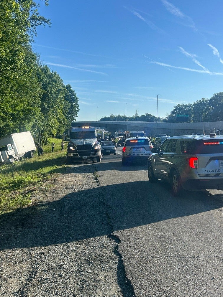 Traffic was slowing for an upcoming work zone when the bus slammed into six cars (Virginia State Police   via AP)