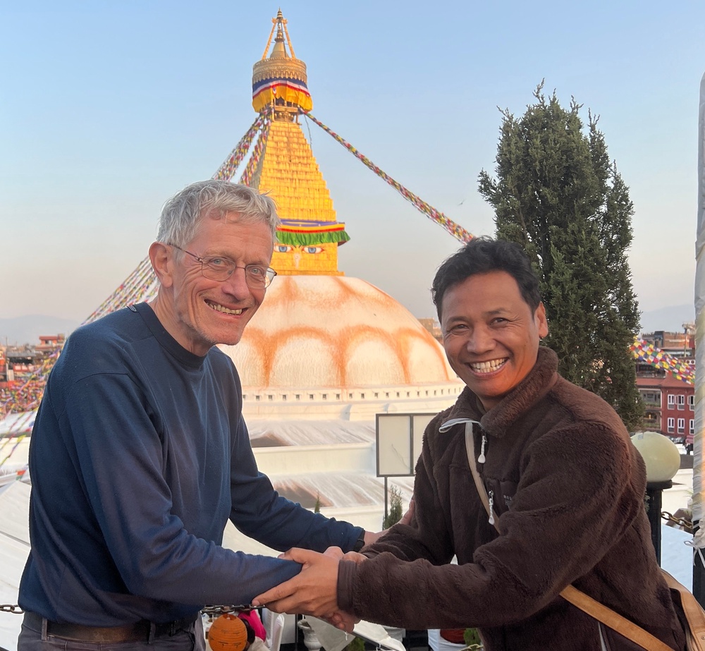 First timer: Simon in Nepal with Himal Tamang of Visit Himalaya Treks (Charlotte Hindle)