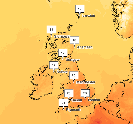 London can expect highs of 28C on Saturday (Met Office)