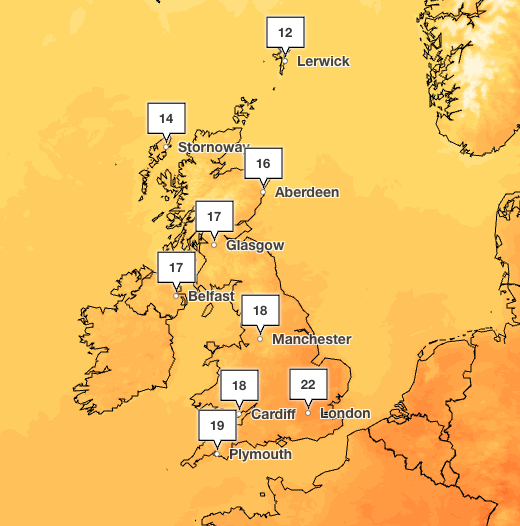Temperatures are set to be cooler on Sunday (Met Office)