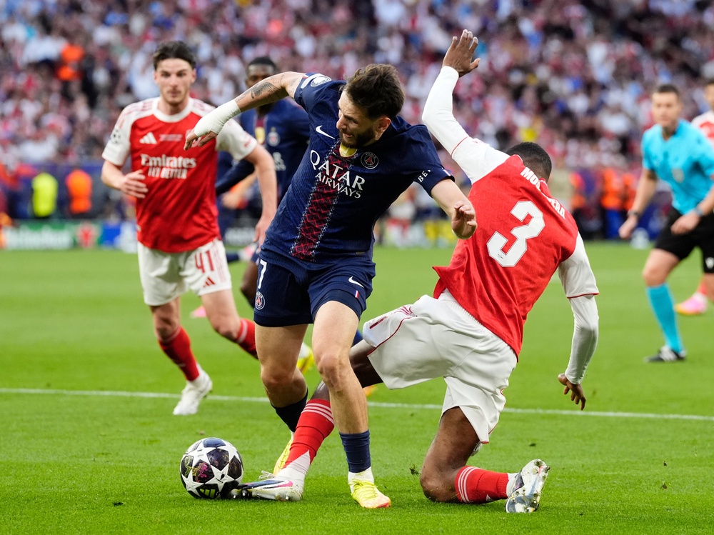 Cristhian Mosquera brought down Kvaratskhelia, handing PSG the opportunity they needed to equalise (PA)