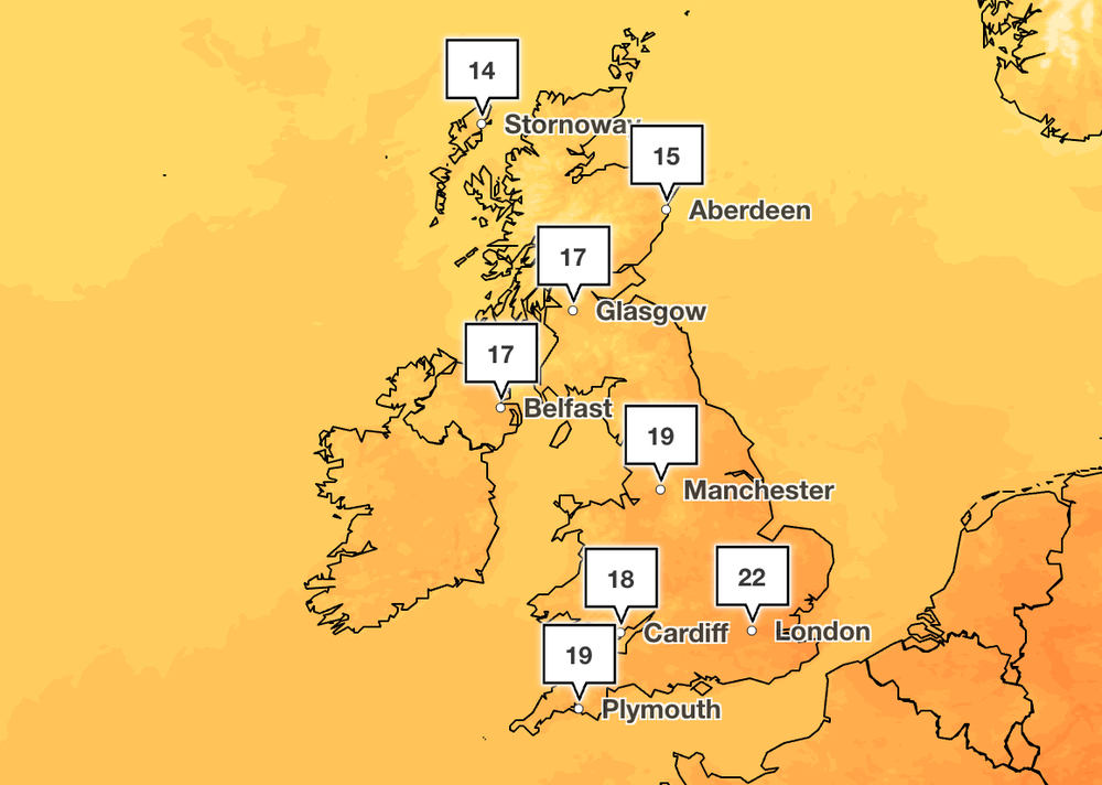 London and the south east of England will see the warmest weather on Sunday (Met Office)