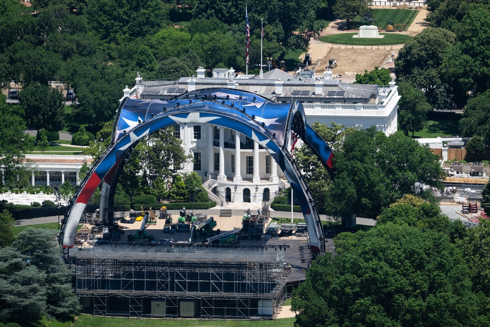 The president likened ‘The Claw’ arena to the Eiffel Tower in Paris, which was similarly constructed as a temporary monument but proved too popular to dismantle (AFP/Getty)