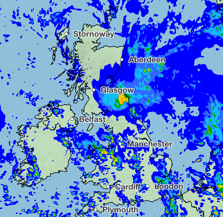 Rain will remain heavy in certain places on Tuesday according to the forecaster (Met Office)