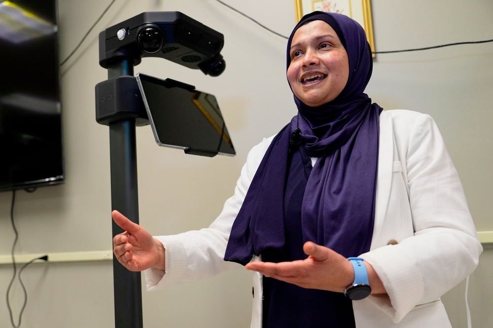 Momotaz Begum, a professor of computer sciences, speaks about the robotics program at the University of New Hampshire (Copyright 2026 The Associated Press. All rights reserved)