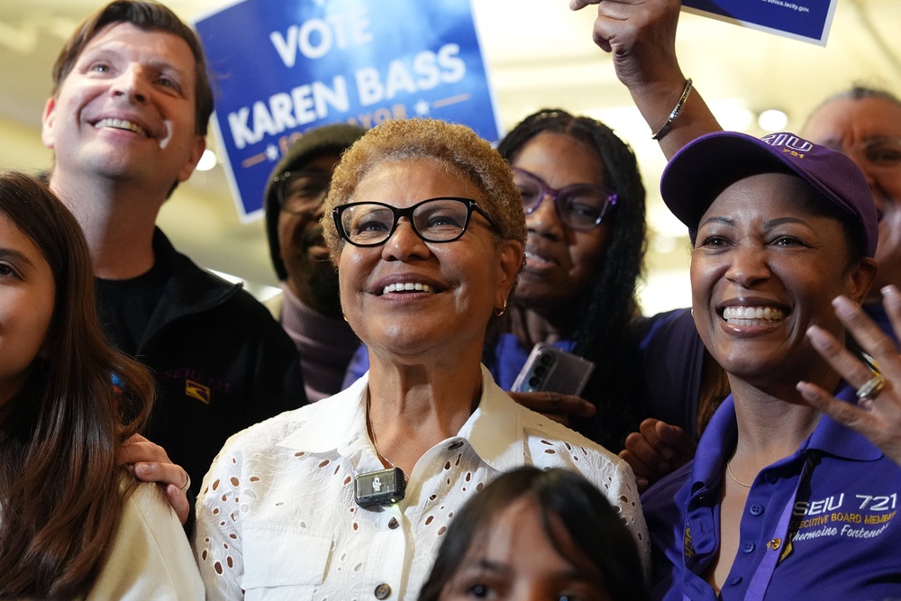 In heavily Democratic Los Angeles, Mayor Karen Bass’ shaky first term has left her vulnerable (AP)