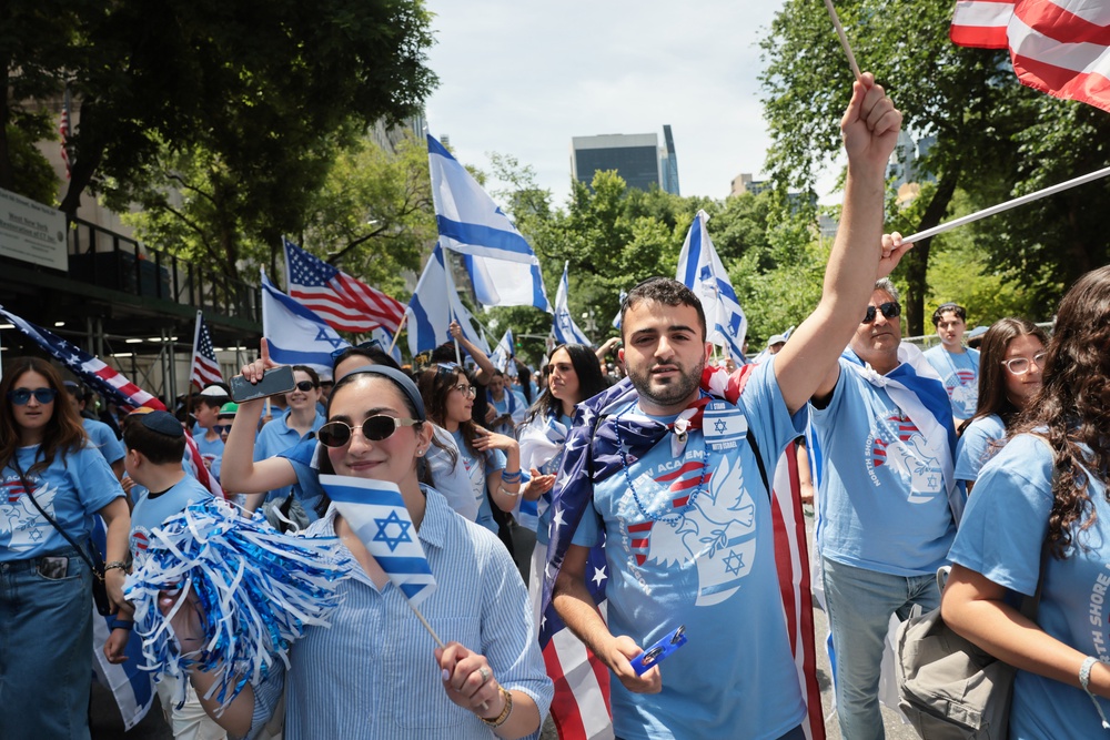Thousands of Jewish and Israeli Americans participate in the annual Israeli Day Parade, the world's largest pro-Israel parade (Getty)