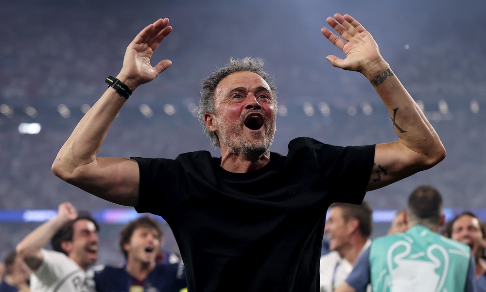 Luis Enrique celebrates victory over Arsenal (Getty)