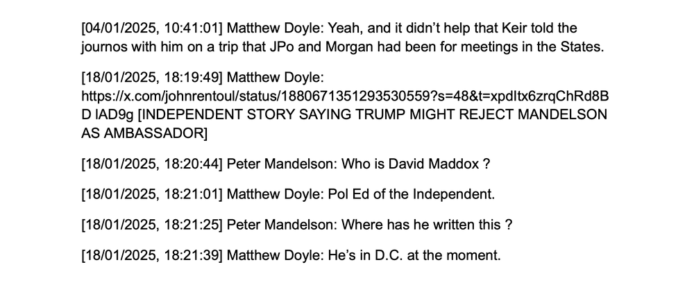 Text messages between Matthew Doyle and Peter Mandelson (UK government)