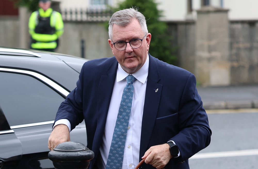 Sir Jeffrey Donaldson arriving at court (Liam McBurney/PA) (PA Wire)