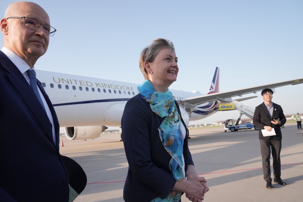 Ms Cooper was met by UK Ambassador to China Peter Wilson as she arrived in Beijing (Stefan Rousseau/PA) (PA Wire)