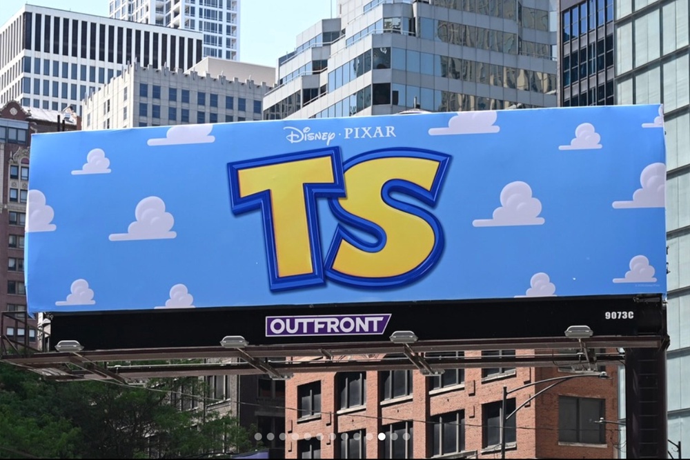 A cryptic billboard hinted at Taylor Swift’s involvement in the upcoming ‘Toy Story’ movie (Pixar)