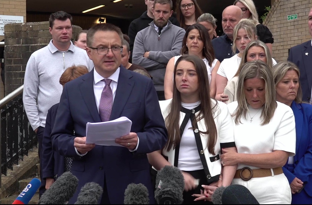 Nowak’s father Mark speaking to the media outside Southampton Crown Court (PA)