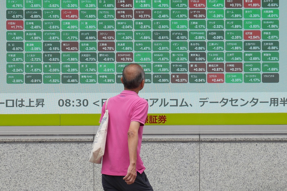 An electronic stock board shows Japan’s Nikkei index at a securities firm (AP)