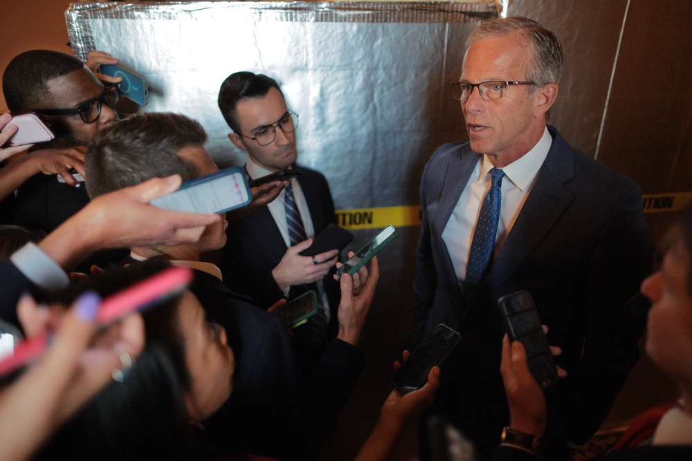 Returning to Washington on Monday evening, Senate Majority Leader John Thune said he wasn’t sure if the immigration spending bill would move this week (Getty)