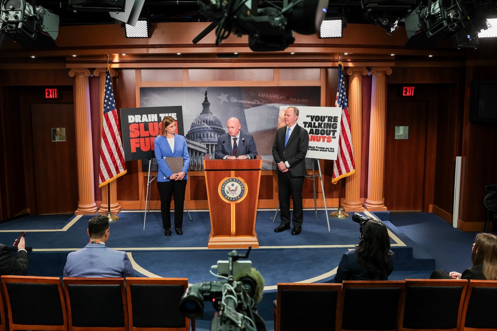U.S. Sen. Elissa Slotkin (D-MI), U.S. Sen. Mark Kelly (D-AZ) and U.S. Sen. Adam Schiff (D-CA) hold a news conference to discuss their new legislation 