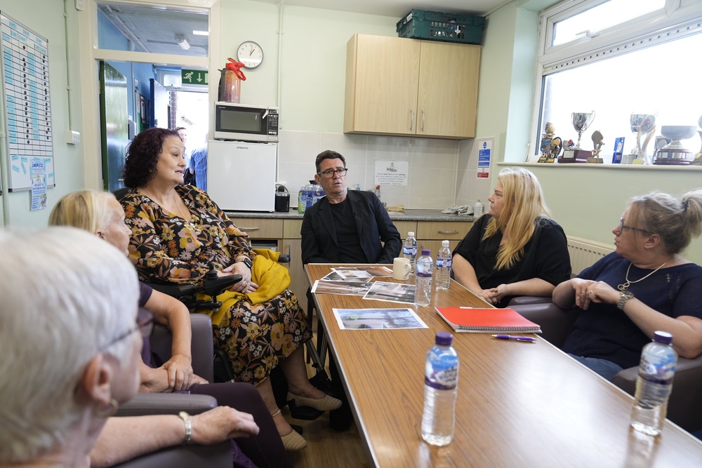 Andy Burnham meeting residents impacted by flooding (Peter Byrne/PA) (PA Wire)